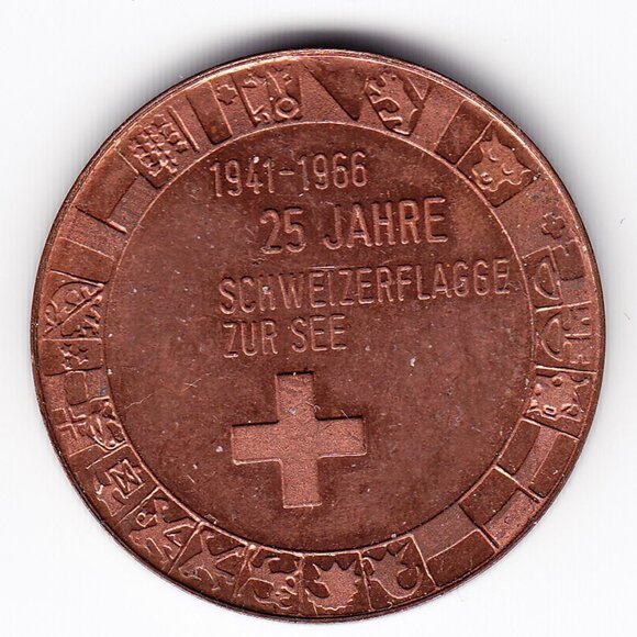 1966 Switzerland 25 Jahre Schweizerflagge Zur See Medal (b87) - Picture 1 of 2